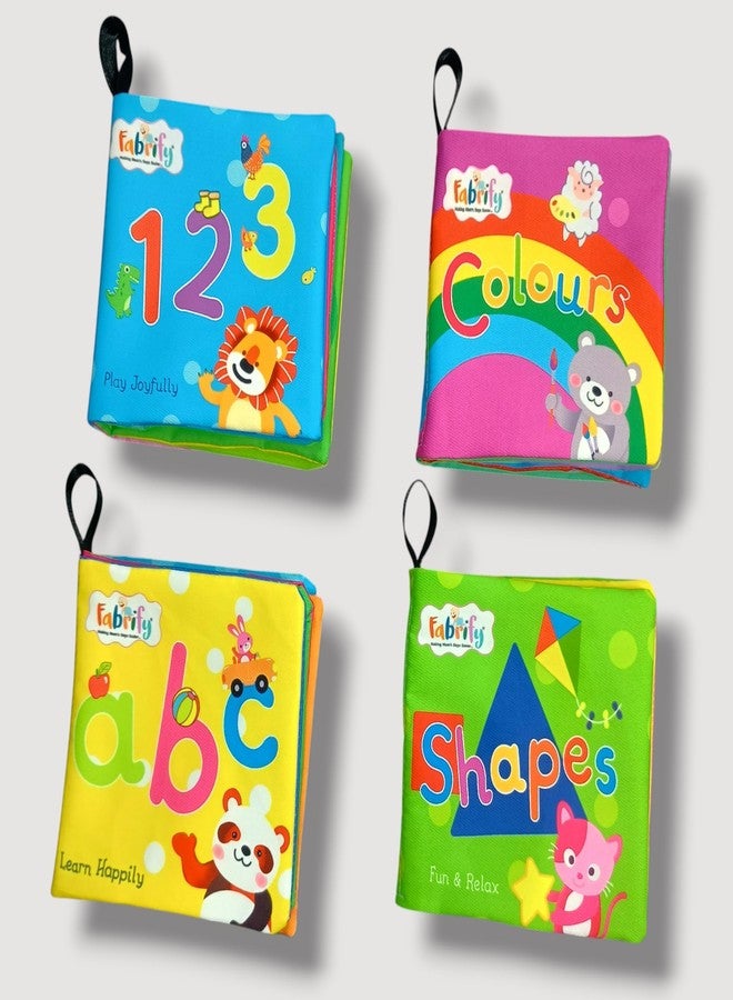 Fabrify 4-Book Set Comes with a Plastic Ring - Soft Sensory Cloth Books for Babies, Crinkle Sound & Washable, Early Learning Themes Alphabet,Shape,Color, Fruits,Numbers,Non-Toxic & Educator - Image 1